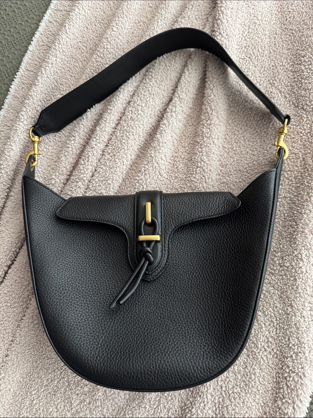 Vince Camuto Black Pebble Leather Shoulder Bag with Gold Hardware